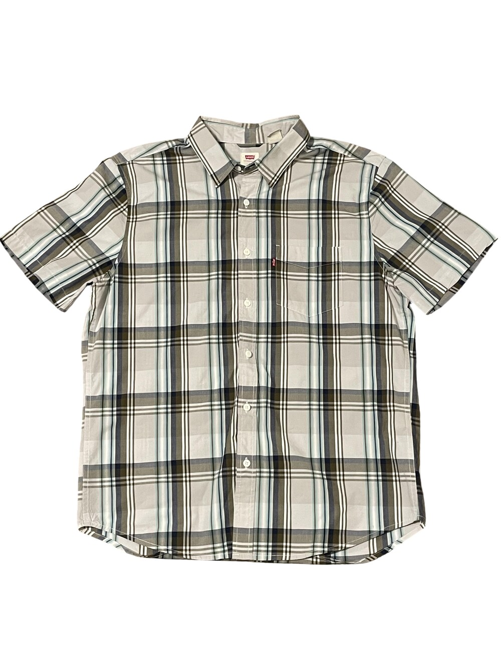 Levi's Shirt Mens Large Gray Plaid Short Sleeve Button Down Standard Red Tab